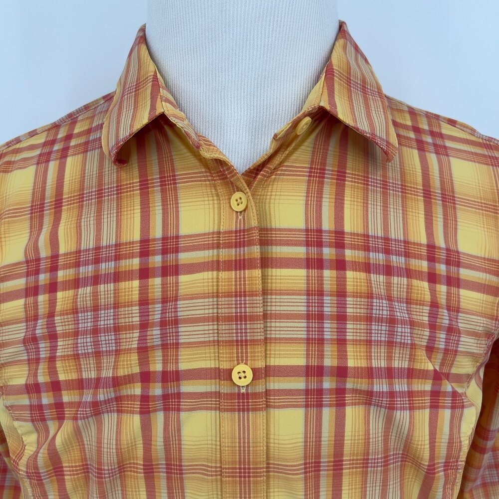 Duluth Trading Co. Womens Plaid Button-Down Shirt M Yellow/Red Long Sleeve